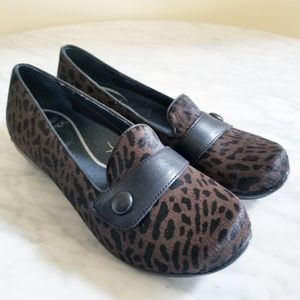 Dansko Leopard Pattern Loafers with Black Strap